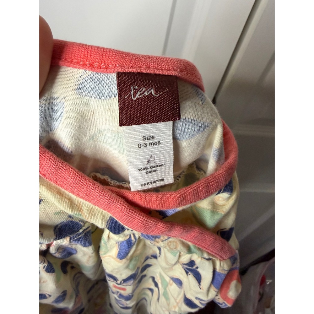 Tea Collection Baby Girl Floral Cotton Romper Cream Pink Blue 0-3 Months - Picture 3 of 6